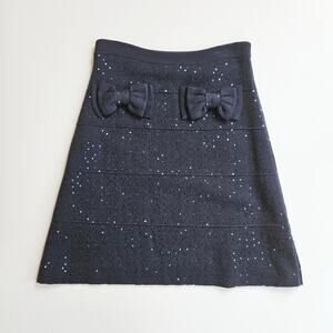 Alannah Hill  Navy Knit Sweater Bow Merino Wool 'She Hates Him!' Skirt Size 4